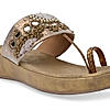 Rocia By Regal Antique Gold Women Embroidered Comfort Flats