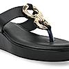 Rocia By Regal Black Women Casual Gold Buckled Wedges