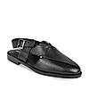 Regal Black Men Leather Slip On Sandals