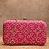 Rocia By Regal Pink Women Silk Patola Print Metal Clutch