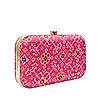 Rocia By Regal Pink Women Silk Patola Print Metal Clutch