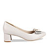 Rocia Grey block heel pump with bow embellishment