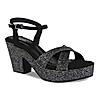Rocia Black shimmer cross strap block heels
