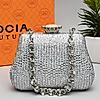 Rocia By Regal Silver Women Patterned Diamond Studded Metal Clutch