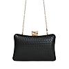 ROCIA Black Women Woven Textured Metallic Clutch