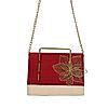 ROCIA Maroon Women Raw Silk Embellished Flower Handheld Bag