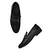 Regal Black Men Laser Cut Textured Leather Slip Ons