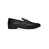 Regal Black Men Laser Cut Textured Leather Slip Ons