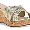 Rocia Gold Women Criss Cross Woven Platform Heels