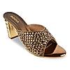 Rocia Antique Gold Women Embroidered High Block Heel Sandal