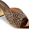 Rocia Antique Gold Women Embroidered High Block Heel Sandal