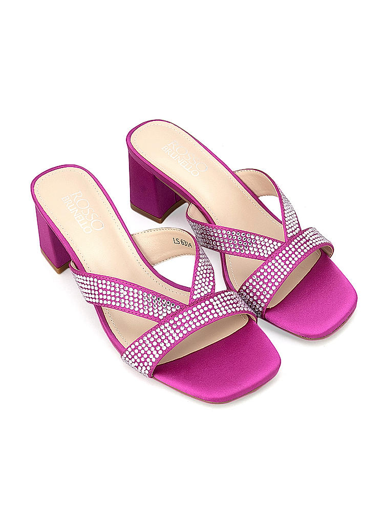 Pink Sequined Criss Cross Strap Heels