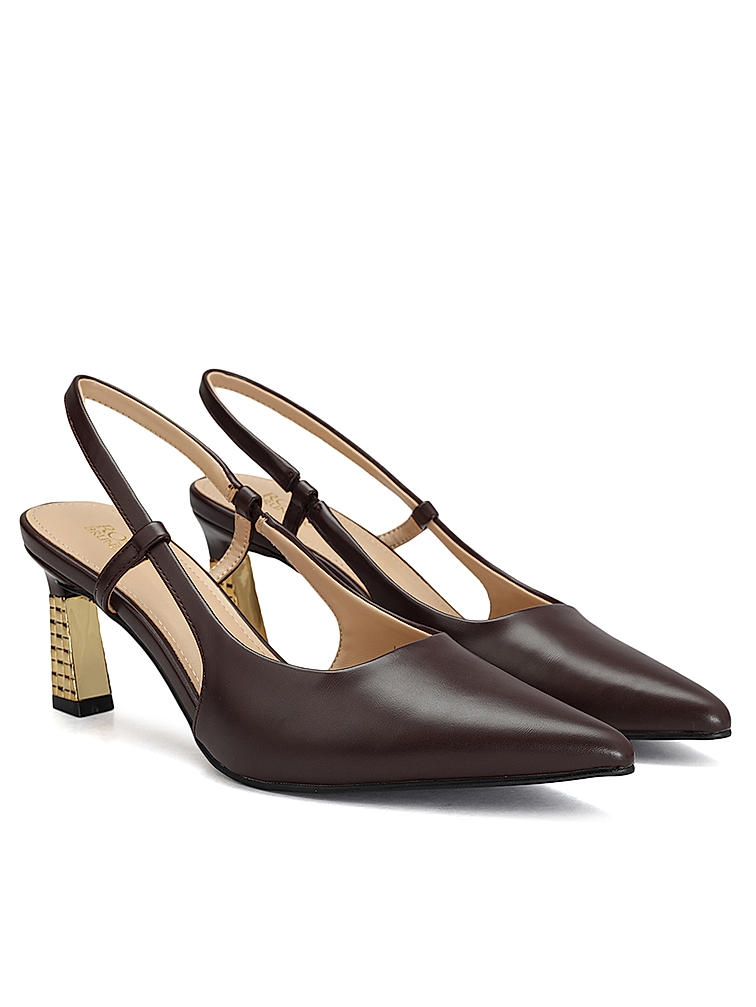 Brown Pointed Toe Slingback Heels