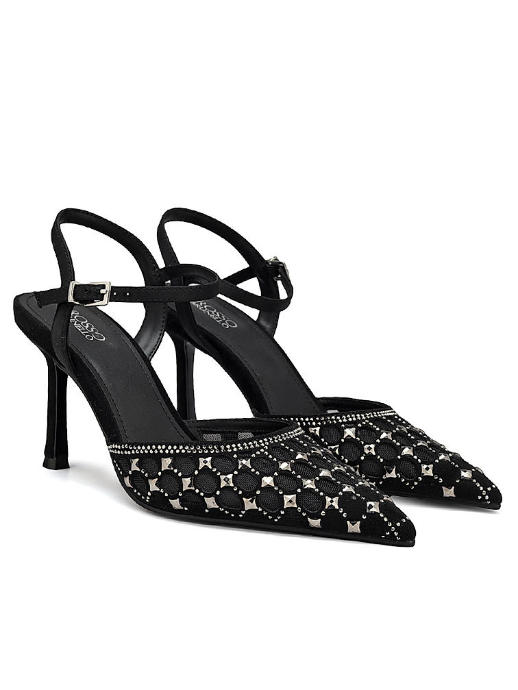 Black Embellished Slingback Heels