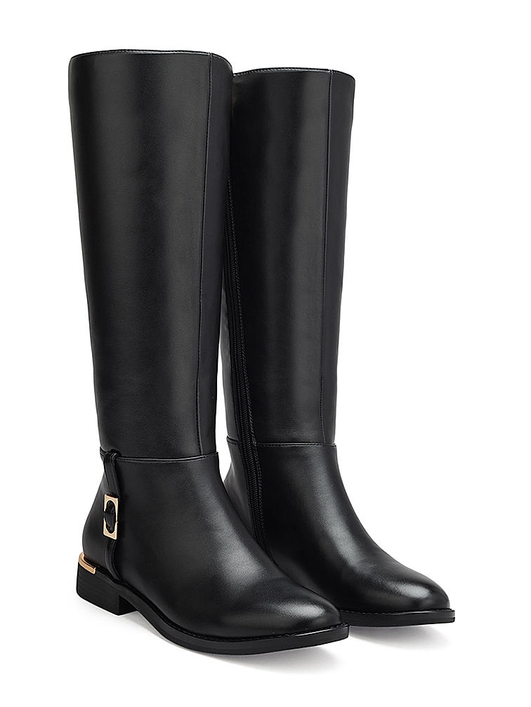 Black Leather Knee High Boots