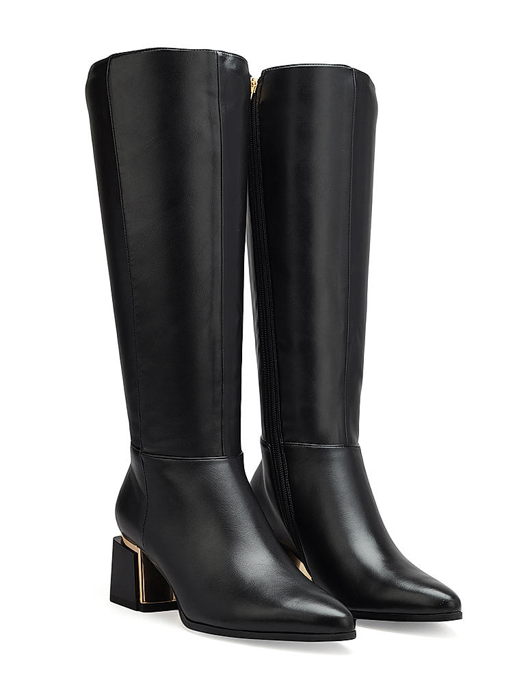 Black Leather Knee High Boots