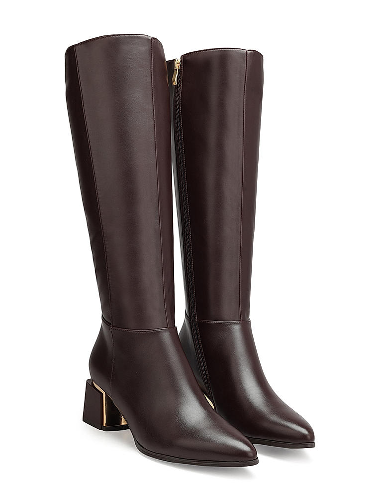 Coffee Leather Knee High Boots