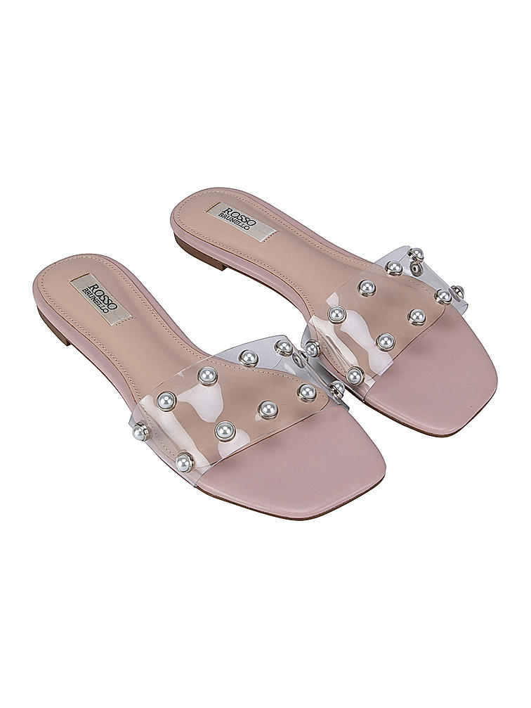 Pink Studded Strappy Flats