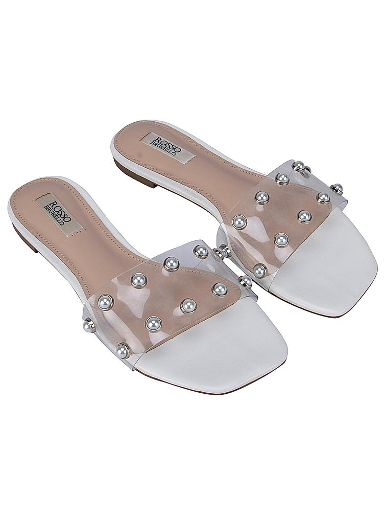 White Studded Strappy Flats