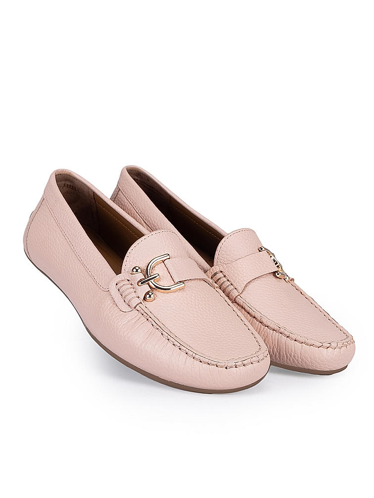 Pink Metal Embellished Moccasins