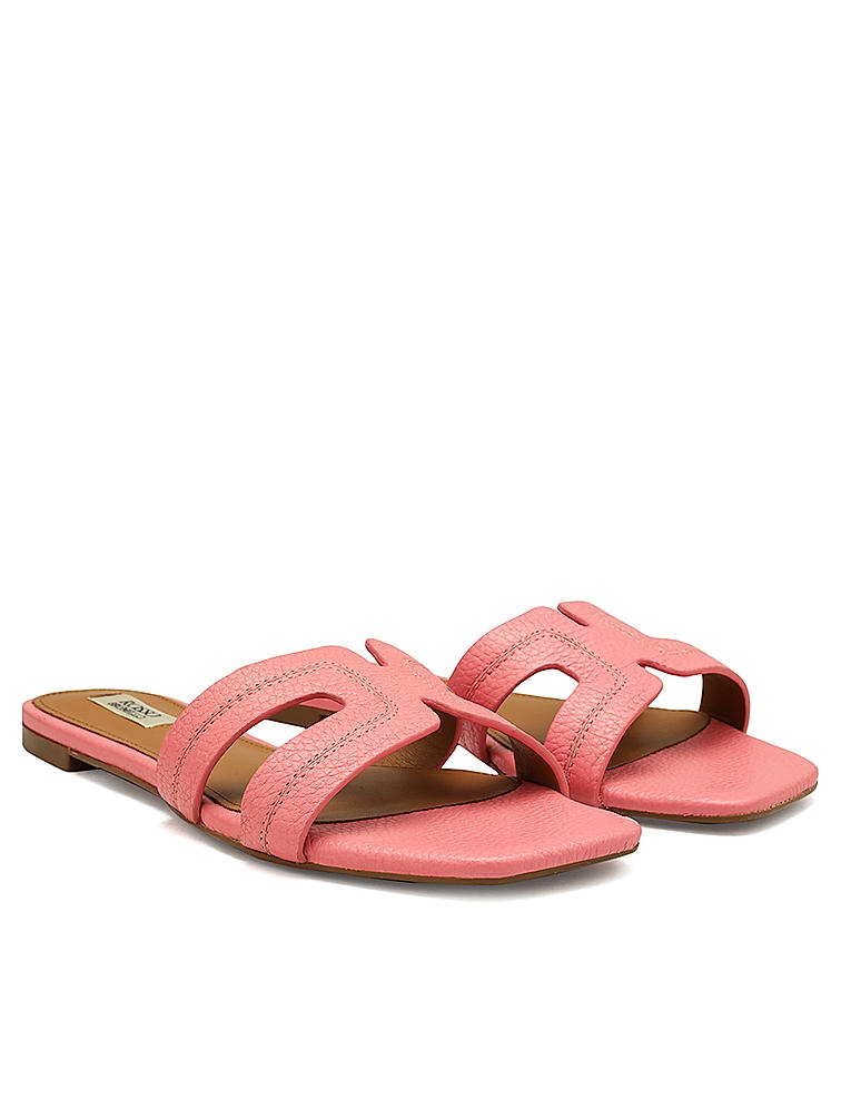 Pink Textured Leather Sliders