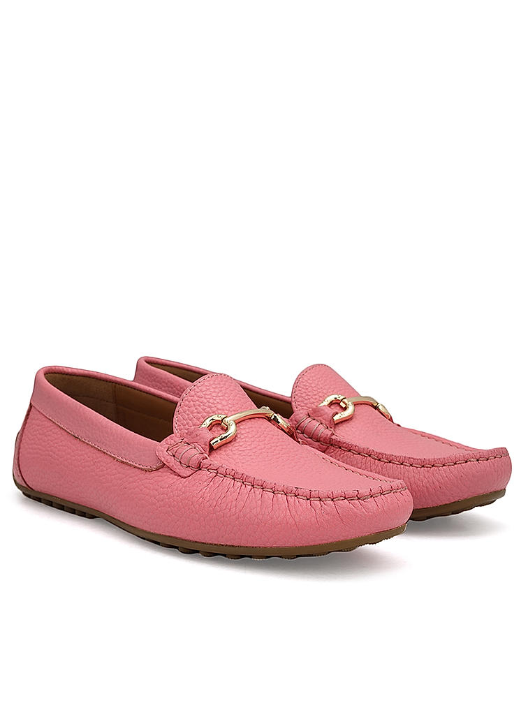 Pink Leather Moccasins With Buckle