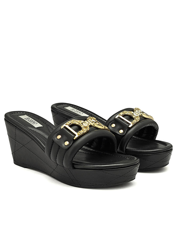 Black Leather Wedges With Buckle