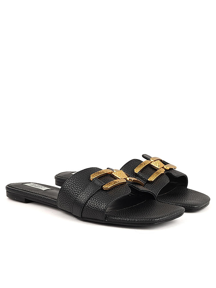 Black Sliders With Gold Embellishment