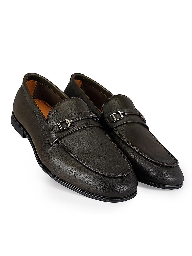 Green Loafers With Buckle