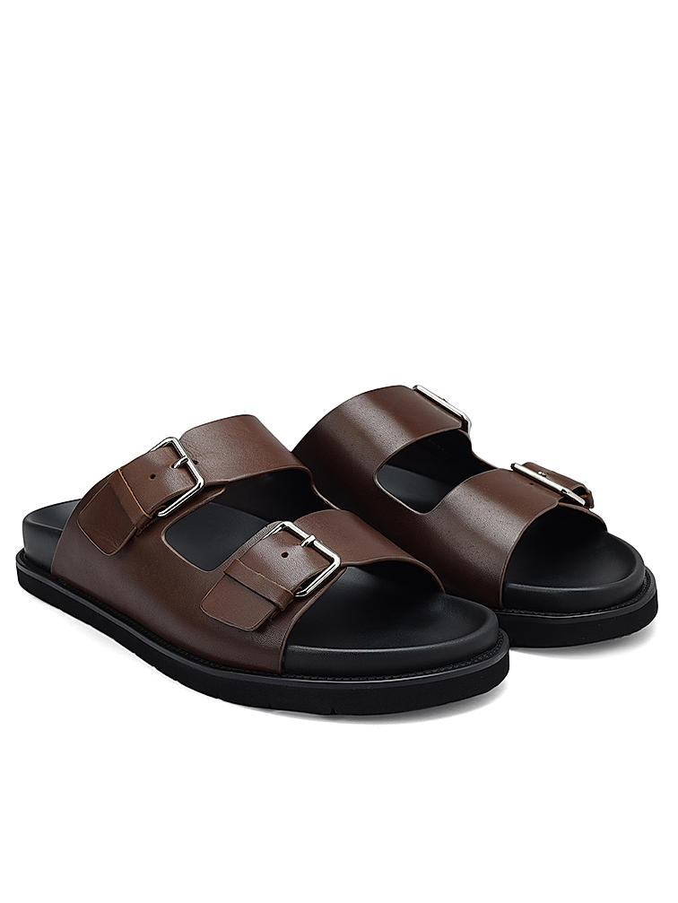 Brown Buckle Detailed Sliders