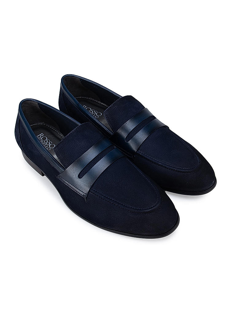 Blue Loafers with Leather Panel
