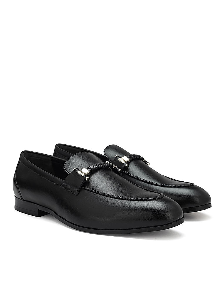 Black Braided Leather Loafers