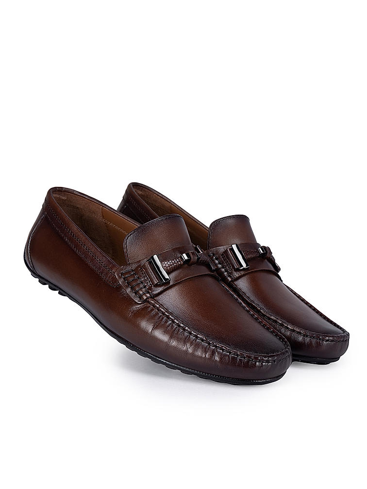 Coffee Moccasins With Metal Buckle