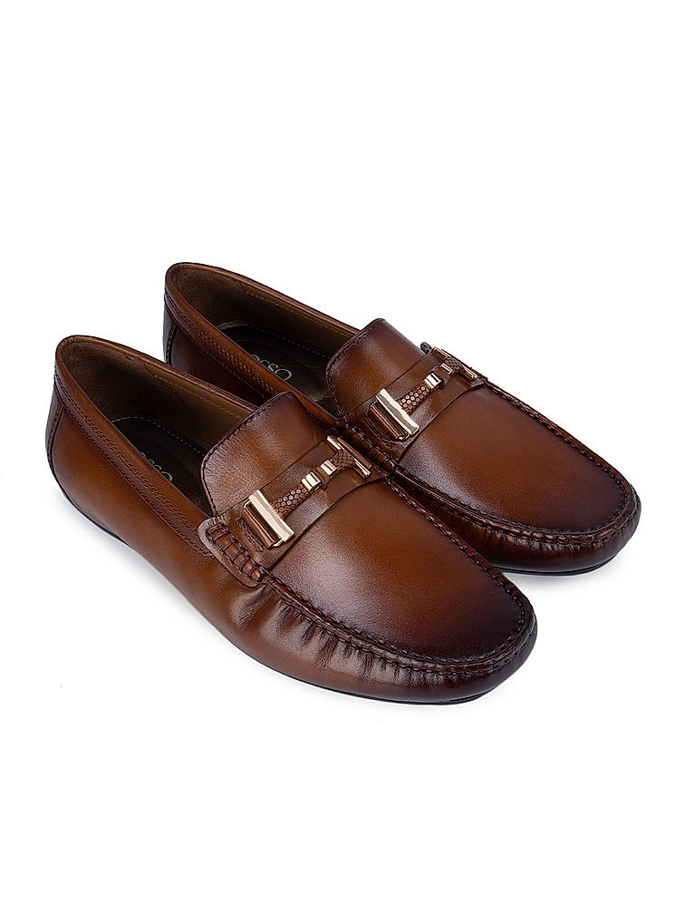 Tan Moccasins With Metal Buckle