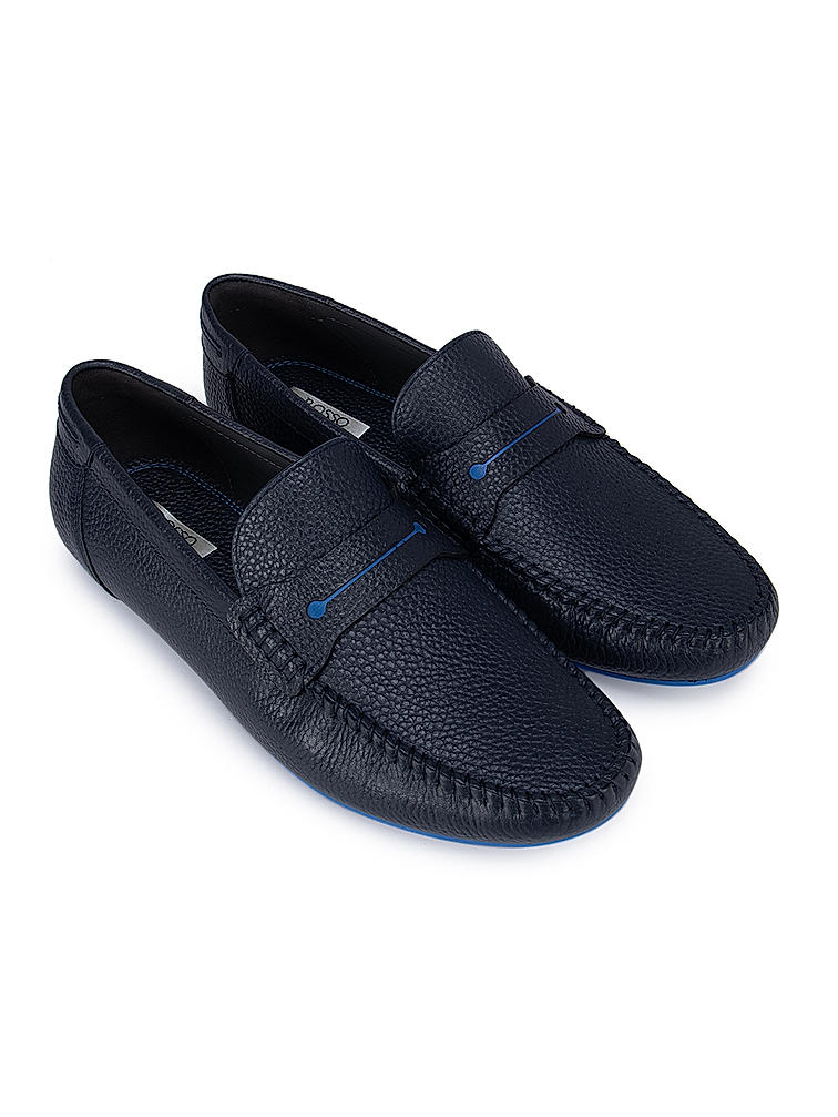 Navy Textured Moccasins