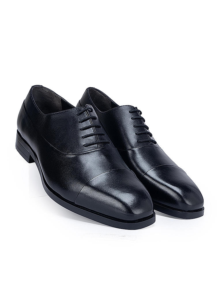 Black Plain Leather Lace Ups
