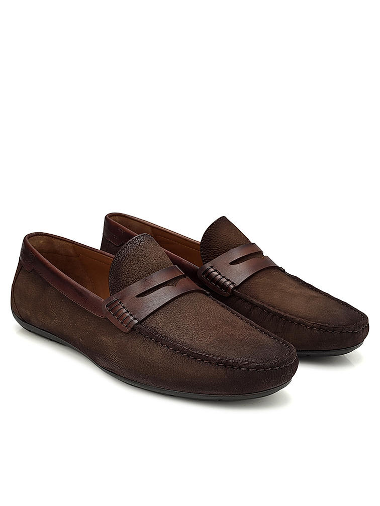 Coffee Moccasins With Leather Panel