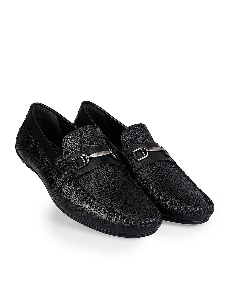 Black Leather Moccasins With Buckle