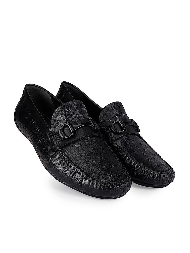 Black Ostrich Leather Moccasins