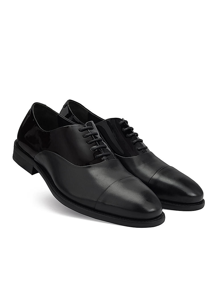 Black Leather Cap Toe Lace Ups