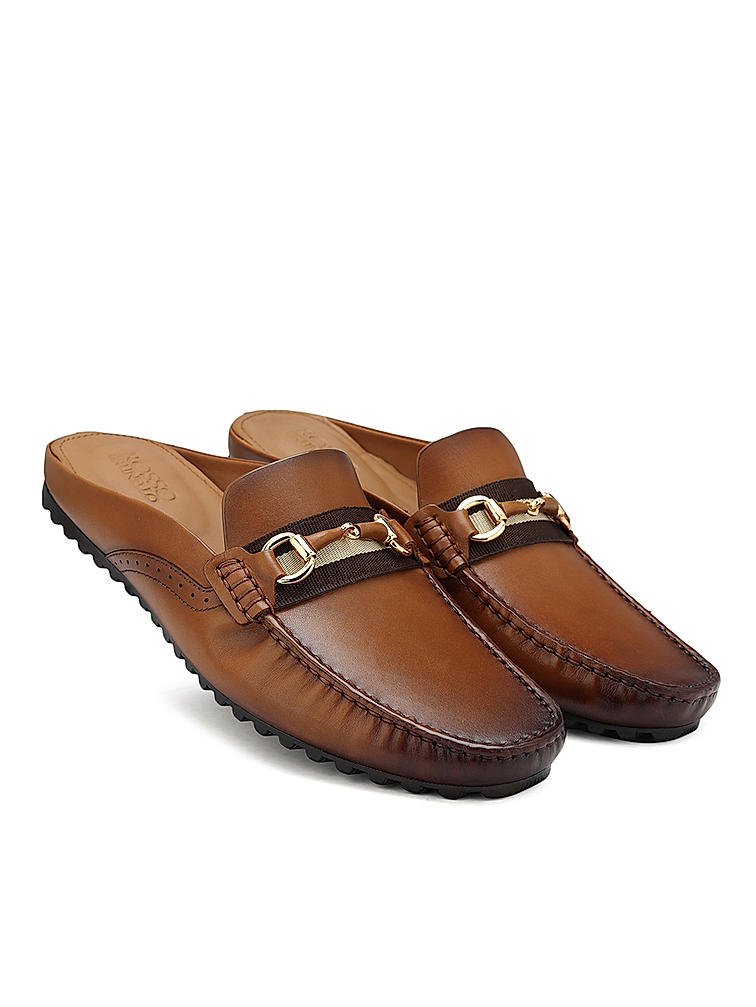 Tan Mules With Contrast Panel