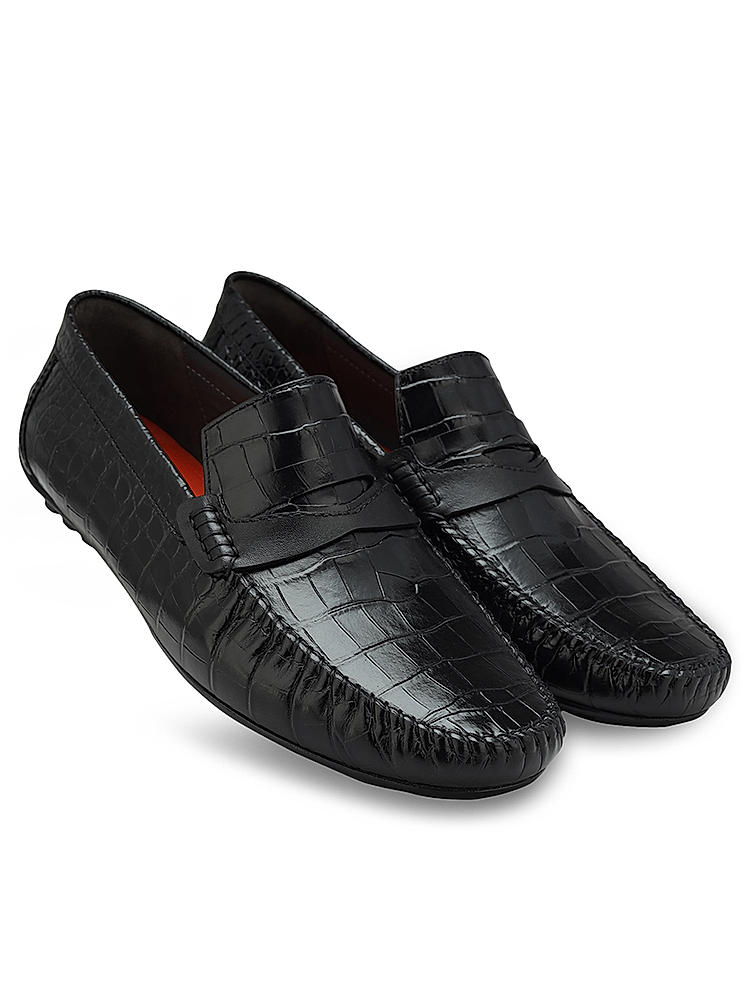 Black Croco Leather Loafers