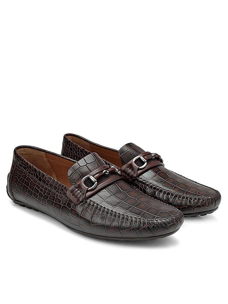 Coffee Croco Textured Moccasins