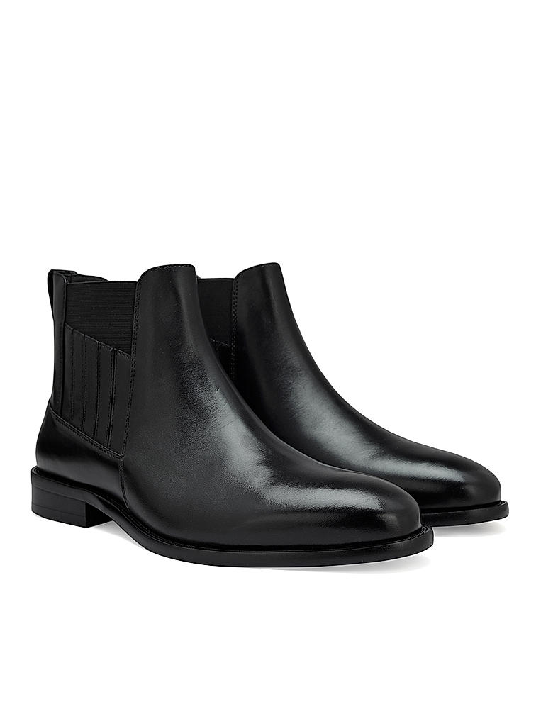 Black Plain Leather Boots