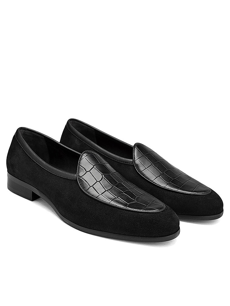 Black Croco Textured Loafers