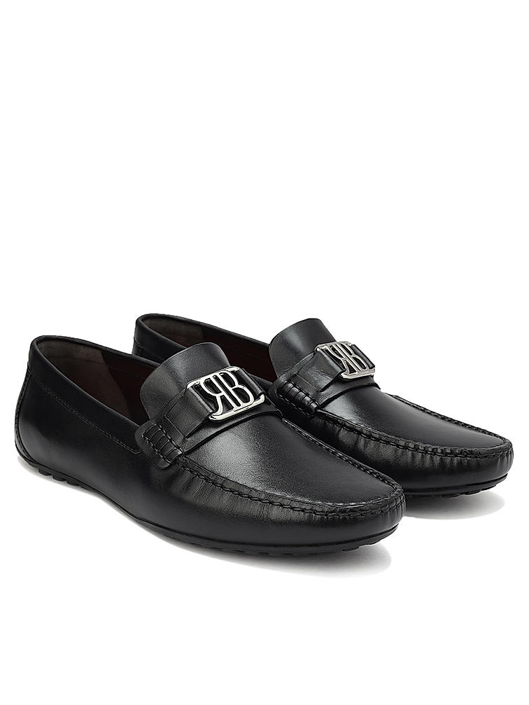 Black Leather Moccasins With Logo