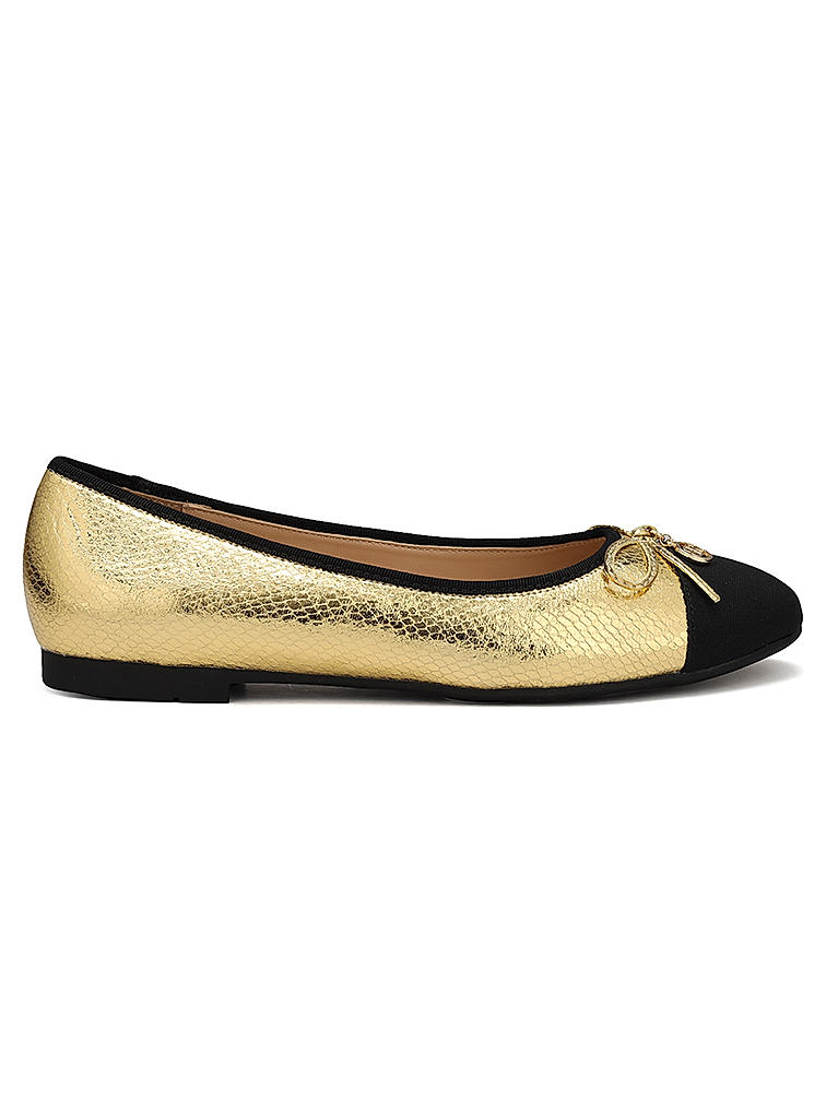 Gold Ballerina Flats With Bow Detail