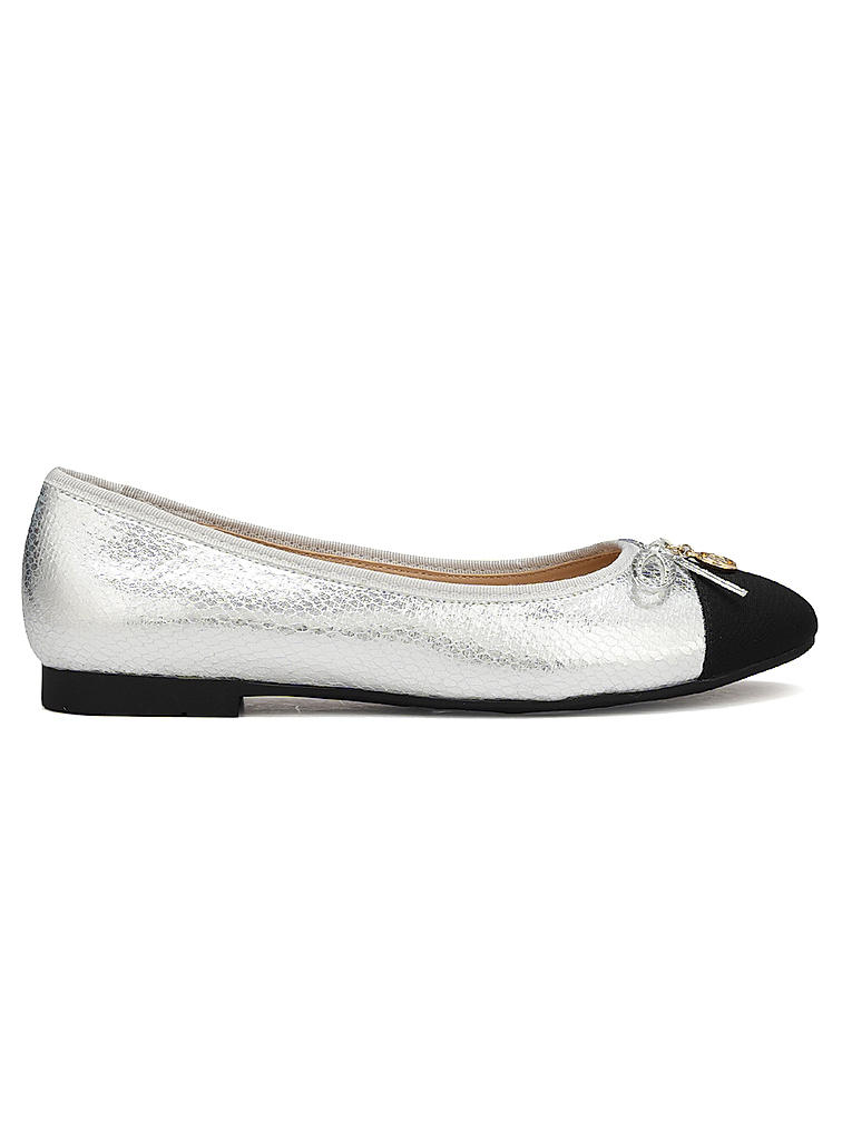 Silver Ballerina Flats With Bow Detail