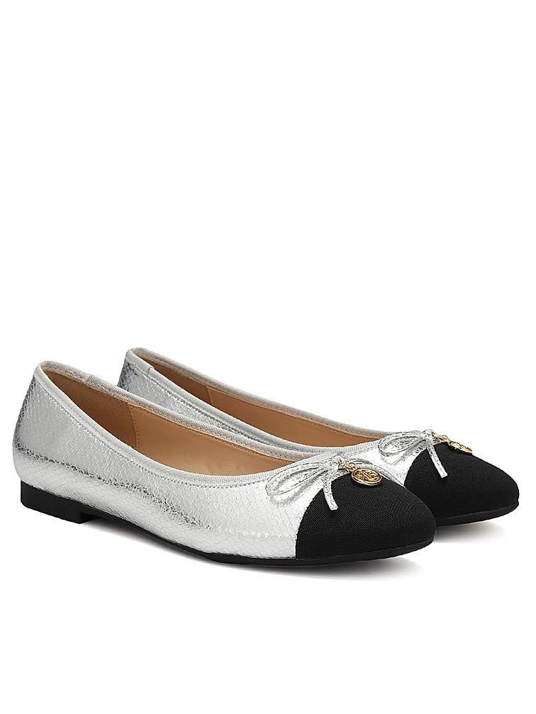 Silver Ballerina Flats With Bow Detail