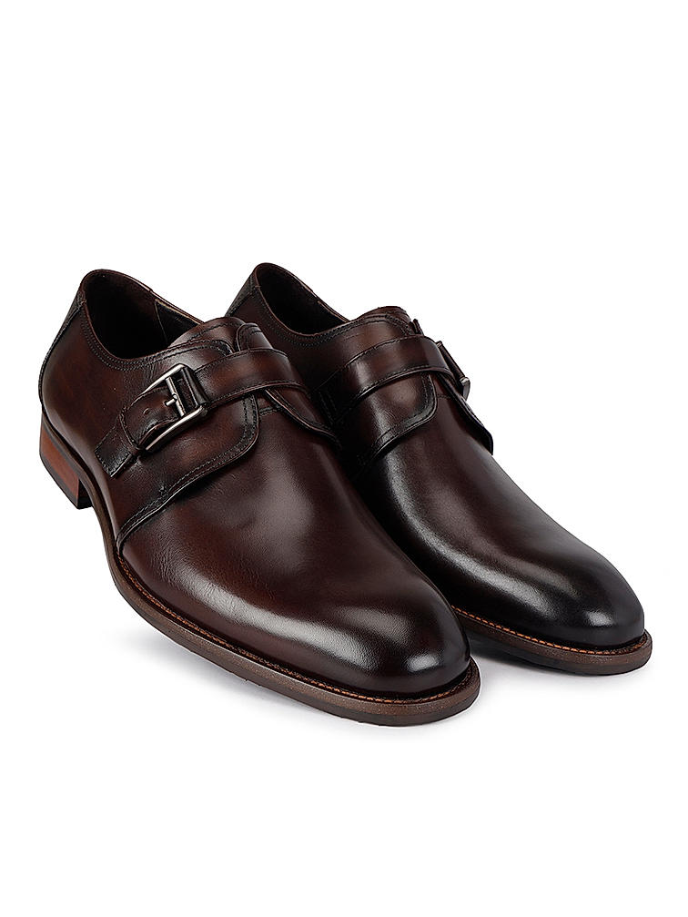 Coffee Leather Monk Straps